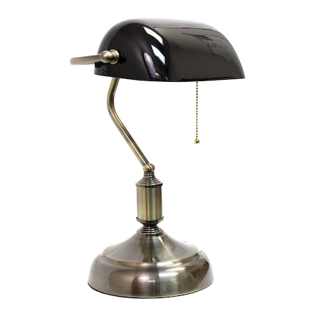 Simple Designs Executive Banker's Desk Lamp with Glass Shade, Black LT3216-BLK